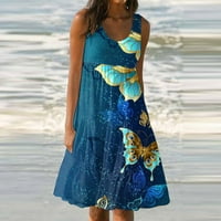 Ljetne haljine za ženske ženske haljine Ležerne prilike leptir print plaža suknja sandress tamno plava