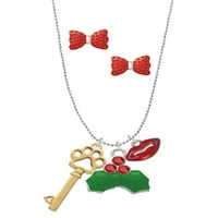 Delight nakit Goldtone Open Paw Key Božićni poljubac Šarm ogrlica i naušnice