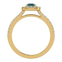 Okrugli rezni zaručni prsten plavi dijamantski jastuk halo 14k zlato 0. Carat