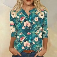 Bluze s rukavima za žene Ležerne prilike ljetni modni cvjetni gumb Crew Crt CATF Comfy Tanak priključak
