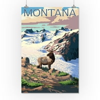 Montana, snježna planina i elk
