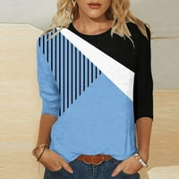 Ženski povremeni okrugli izrez kontrastni košulja majica za majicu od tiskane bluze plavi s