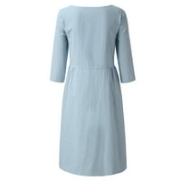 CACOMMARK PI Ljetna casual haljina Plus Veličina čišćenje Ženska okrugla vrata Čvrsta pamučna i posteljina