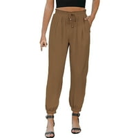 Duksetnice Žene Visoki struk čipke za čipke hlače Čvrsta boja Svestrane casual pantalone za žene Brown