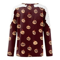 Mrigtriles Ženska modna Halloween ispisana čipka za spajanje šuplje od majica s dugim rukavima na dugim