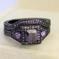 Heiheiup Square Black Purple Cubic cirkonija Bridal Rhinestone Angagement Crni prsten Full Diamond cirkonijski