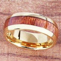 Vjenčani prstenovi muškarci. Dobavljen žuti zlatni i koa Wood Tungsten Wedwer Band