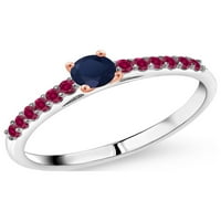 Gem Stone King Srebrna i 10k Rose Gold Round Blue Sapphire i Crveni stvorili su rubin zaručni prsten za žene