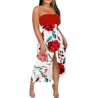 Loyisvidion Womens Plus Veličina haljina za čišćenje Ženska ljetna tiskana, duga haljina na plaži Split