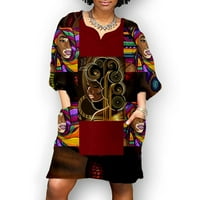 Wendunide haljine za žene Žene Modni afrički vintage Print Srednji rukav V izrez Casual Mini haljina