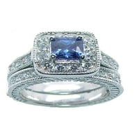 Žene 2. CT Halo Sapphire Blue CZ Sterling Silver Rhodium pobrijani za vjenčani prsten