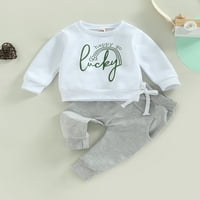 Canrulo Toddler Baby Boy St. Patrick Day Outfits Pismo Duge rukave Top majice Hlače Odjeća Bijela 6- mjeseci