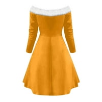 Jesenske haljine za žene Radne vintage casual Soild Print dugi rukav Božić s ramena haljina haljina