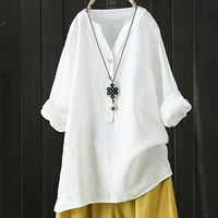 Huaai Loose gumb bluza vrhovi čvrstih rukava zastoj duge casual ženske majice ženska bluza bijela xxxxl
