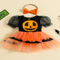 Dječja dječja djevojka Halloween Outfits Puff rukava Mrežna rumica ROMPER DRESS PUMPIN BAT Print Tulle