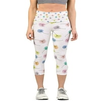 Glonme žene elastične stručne pantalone za struku CALF-dužine teretane cvjetni print trčanje joga hlače dno bijele xxl