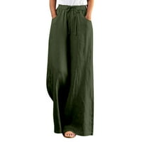 Huaai ženske pune boje pamuk visoki struk labave opuštene osnovne pantalone široke noge hlače vojska