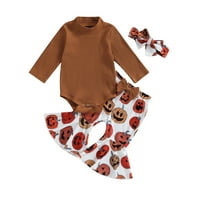 Baby Girl Fall Outfits Solid Color Rib Knit Dugi rukav Rompers bundeve ispise hlače za hlače za glavu