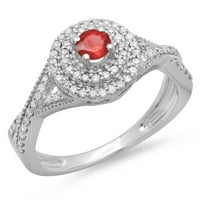 Kolekcija Dazzlingock 14k okrugli rez Ruby & White Diamond Crossover Swirl Bridal Halo Angažman prsten, bijelo zlato, veličina 5.5