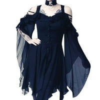 RBAOFUJIE Ljetne haljine za žene vinske haljine Ženska moda Tamna u ljubavi Ruffle rukavi s ramena Gotic