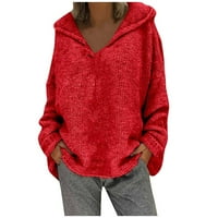 iopqo zimski kaputi za žene modne labave velike veličine pune boje kapuljače duge rukave dugim rukavima na dugim rukavima s džemper džemper crveni s