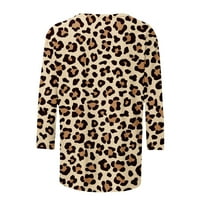 TOQOT HAMERSHIViViViViViViViving - Žene - Leopard s dugim rukavima CrewNeck Loose FIT Ležerne majica Zlatna veličina M