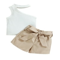 TODDLER Baby Girl Ljeto odijelo Halterneck oblično rame bez rukava + kratke hlače sa pojasom struka