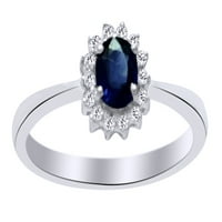 Ovalni rez simulirani plavi safir i bijeli prirodni dijamantni zaručni prsten u 10K solidnom pozlažu,