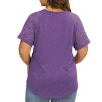 Plus veličine za žene cvjetni print ljeto V izrez Dressy casual majice čipka kratkih rukava labavi osnovni