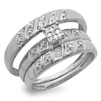0. Carat 10k zlatni okrugli bijeli dijamantski muškarci i ženski prsten za angažman Bridal Trio set