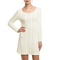 Xiuh Ženski pleteni džemper sa dugim rukavima okrugli izrez Dugi rukava Žene plus veličina haljina Bež l