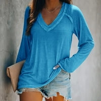 Ketyyh-Chn ženski vrhovi gumb dolje majica casual bluza plava, xl