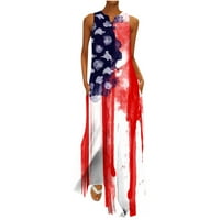 ChicCall ženska četvrta jula Američka zastava Modni V-izrez bez rukava bez rukava Maxi haljina s džepovima