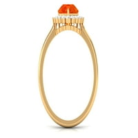 Laboratorija uzgajan narančasto safirni prsten sa moissite halo - AAAA razreda, 14k žuto zlato, US 9.00