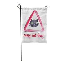 Crtani trokutasti cestovni znak Crna mačka i riječi Crazy Garden Zastava za zastavu Dekorativna zastava