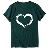 Zelene majice za žene kratkih rukava O-izrez u obliku slova u obliku srca, majica bluza