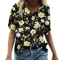 Mikilon Ženska moda Casual Plus size Scenic Cvijeće Štampanje V-izrez T-majice Vrhovi ženskih vrhova