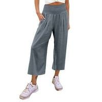 Simu Ženski džepovi visokog struka elastične struke Čvrsto labave hlače Ležerne duge pantalone za žene
