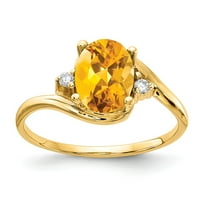 Čvrsta 14k žuto zlato 8x ovalni citrinski žuti novembar dragi dijamantni zaručnički prsten veličine