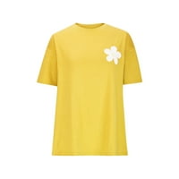 Yyeselk bahati na ramenima za žene za slobodno vrijeme za slobodno vrijeme kratkih rukava majice Trendy Plain Lijep cvjetni print ljetni dame bluzes žuti xl