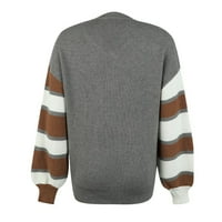 CAICJ džemperi za žene modni dugme s dugim rukavima Stripe colorblock balonski rukavac Top pletene džemper