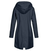 Jesen odjeća za žene stabilna odjeća Žene Čvrsta traka kišne jakne na otvorenom plus srednja i duga vodootporna kapuljača kapuljačom vjetrootrna mornarica 3xl