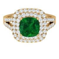 Vintage inspirirani prsten - laboratorija odrasli smaragdni prsten sa moissitnim dvostrukom halo, 14k