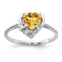 Čvrsti 14K bijeli zlatni srčani citrinski žuti studeni Gemstone Diamond Angažman prsten veličine 5