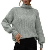 Žene Ediodpoh Čvrsti krošnik Splice dugih rukava turtleneck džemper pulover puffne rukave vrhovi pulover džemper za žene sivi xl