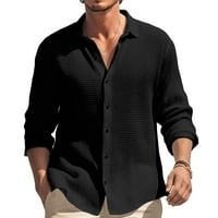 Muški casual majice Loose Regular Fit Solid Boja dugih rukava s dugim rukavima dolje Down Parine Teses košulja Trendy Beahc Havajski majice Crni XXXL