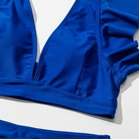 Dva bikinijasta set za žene duboki V izrez Čvrsta boja ruševi ivica kupaći kostim kupatilo za gumenu