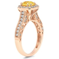 2. CT Sjajan okrugli rez Clear Simulirani dijamant 18k ružičasto zlato halo pasijans sa accentima prsten sz 7