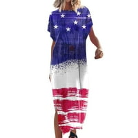 HVYesh ženske sanjetese plus veličina labava FIT Maxi haljina USA Flag uzorak posada vrata splitske