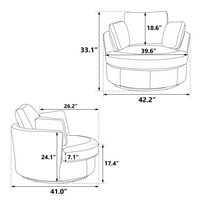 42.2 W Chenille okrugla okretna stolica, široka kauč na razvlačenje sa jastucima, modernim akcentnim